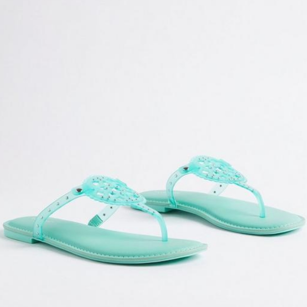 Torrid extra width t-strap jelly sandal, 9ww, mint blue - Picture 2 of 8